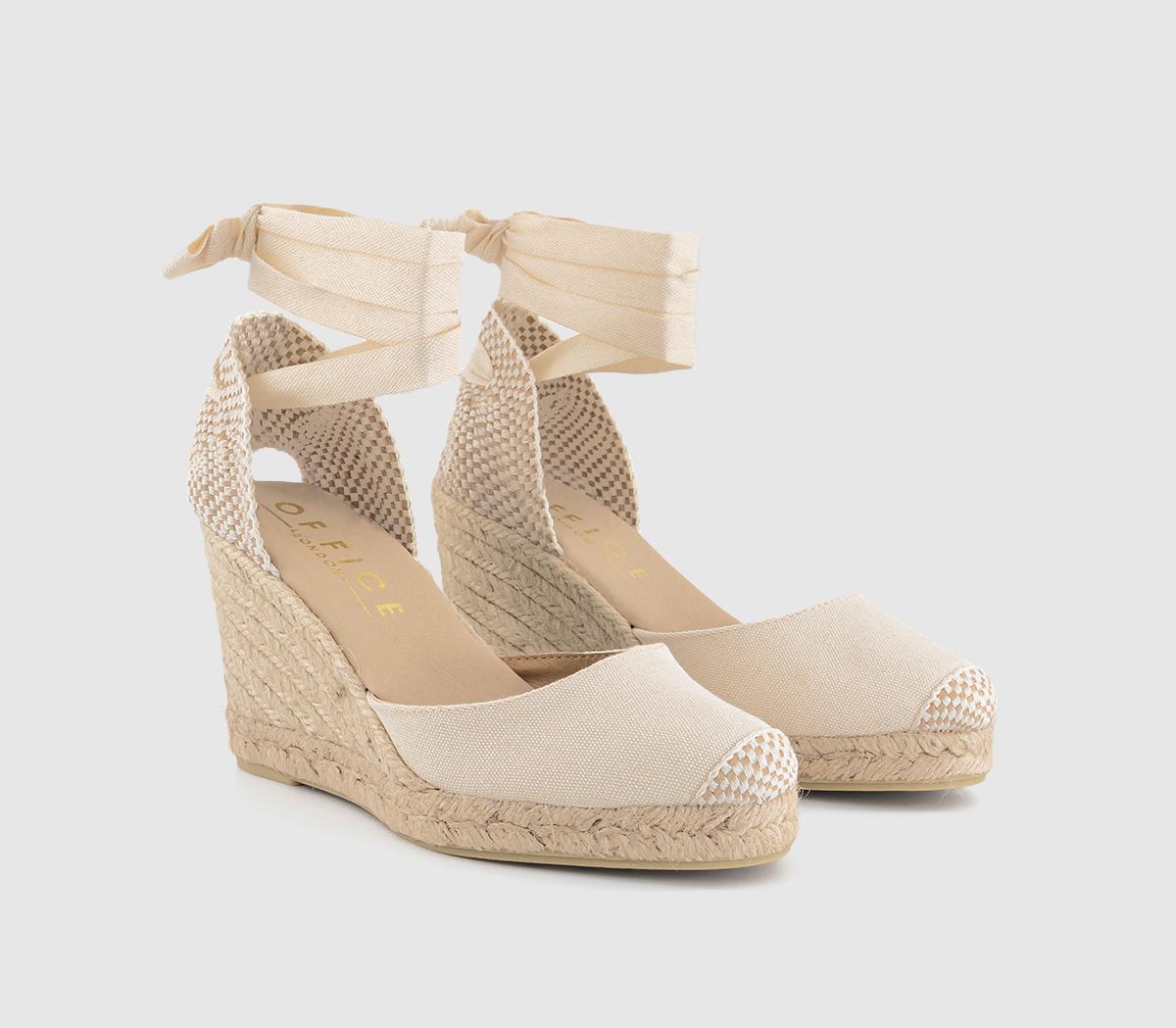 OFFICE Womens Marmalade Ankle Tie Espadrille Wedges Cream Canvas, 3