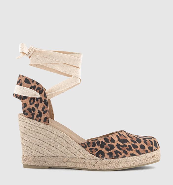 OFFICE Marmalade Ankle Tie Espadrille Wedges Leopard