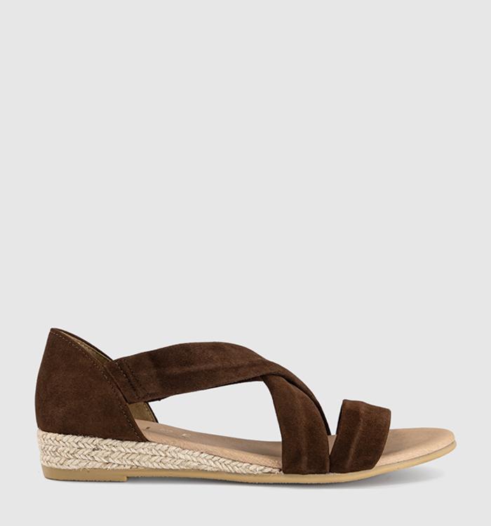 OFFICE Hallie Cross Strap Espadrilles Brown Suede