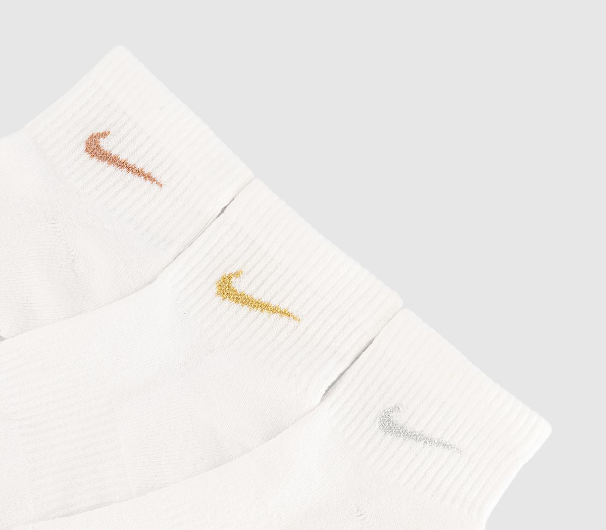 NikeTraining Ankle Socks 3 PairsWhite Gold Silver Copper