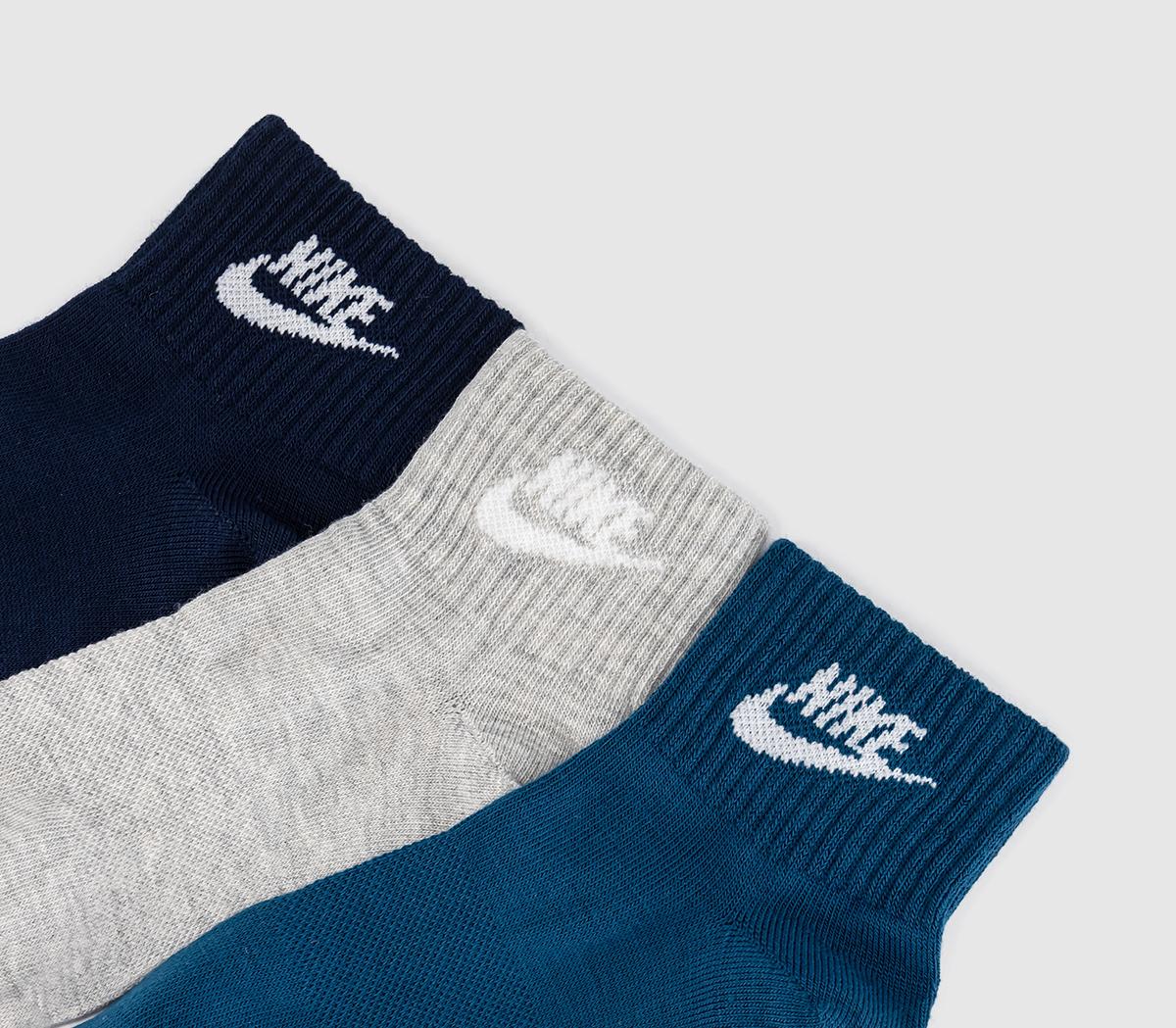 NikeTraining Ankle Socks 3 PairsGrey Blue Force Navy