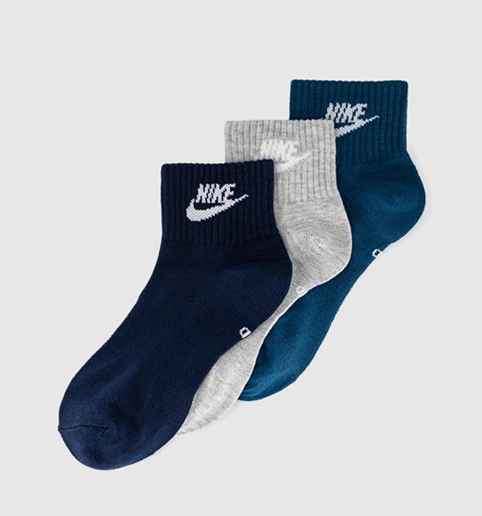 Nike Training Ankle Socks 3 Pairs Grey Blue Force Navy