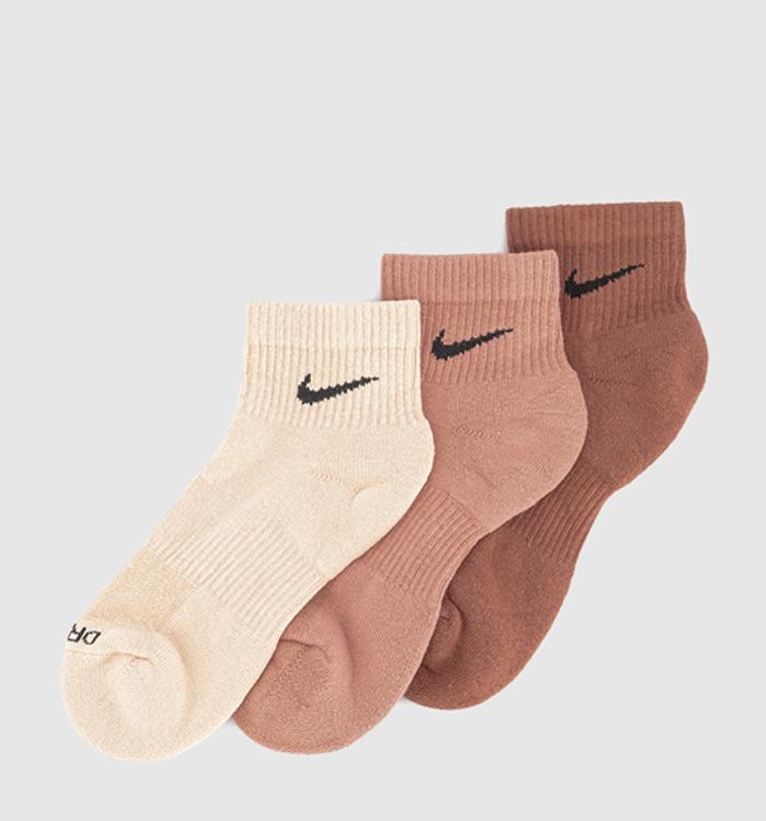 Nike Training Ankle Socks 3 Pairs Brown Multi