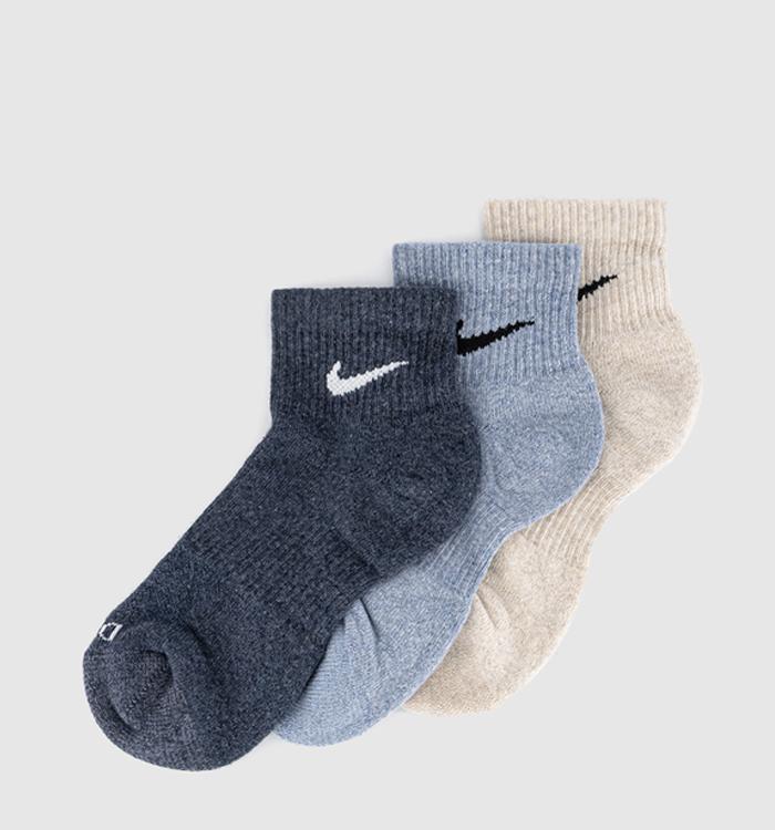 Nike Training Ankle Socks 3 Pairs Navy Blue Cream