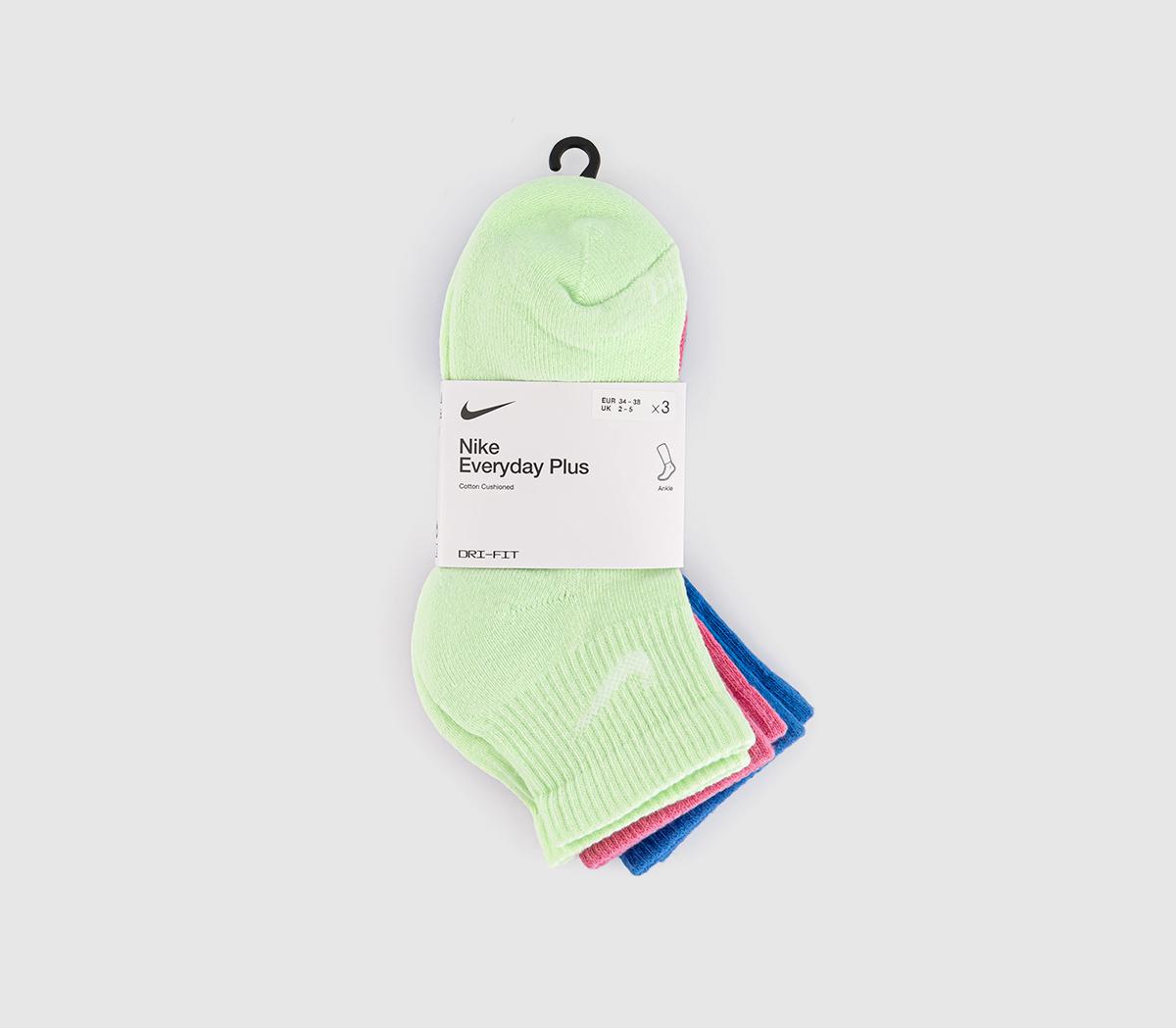NikeTraining Ankle Socks 3 Pairs NikeTraining Ankle Socks 3 PairsBright Green Pink Blue