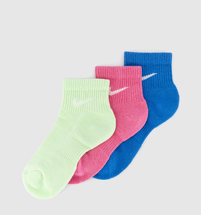 Nike Training Ankle Socks 3 Pairs Bright Green Pink Blue