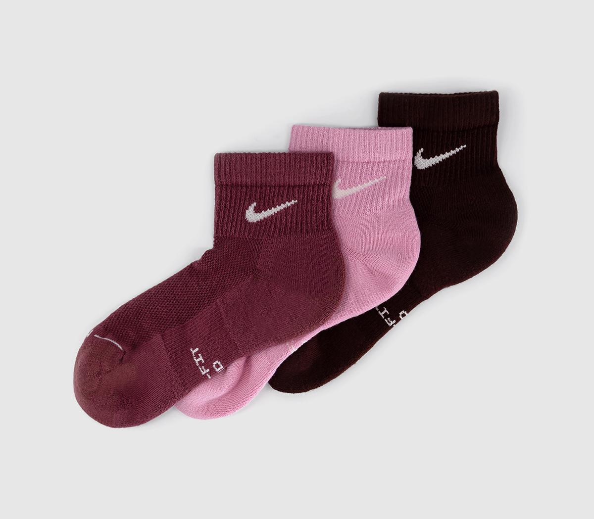 Nike Training Ankle Socks 3 Pairs Burg Off White Pink in   Size S, Office Shoes
