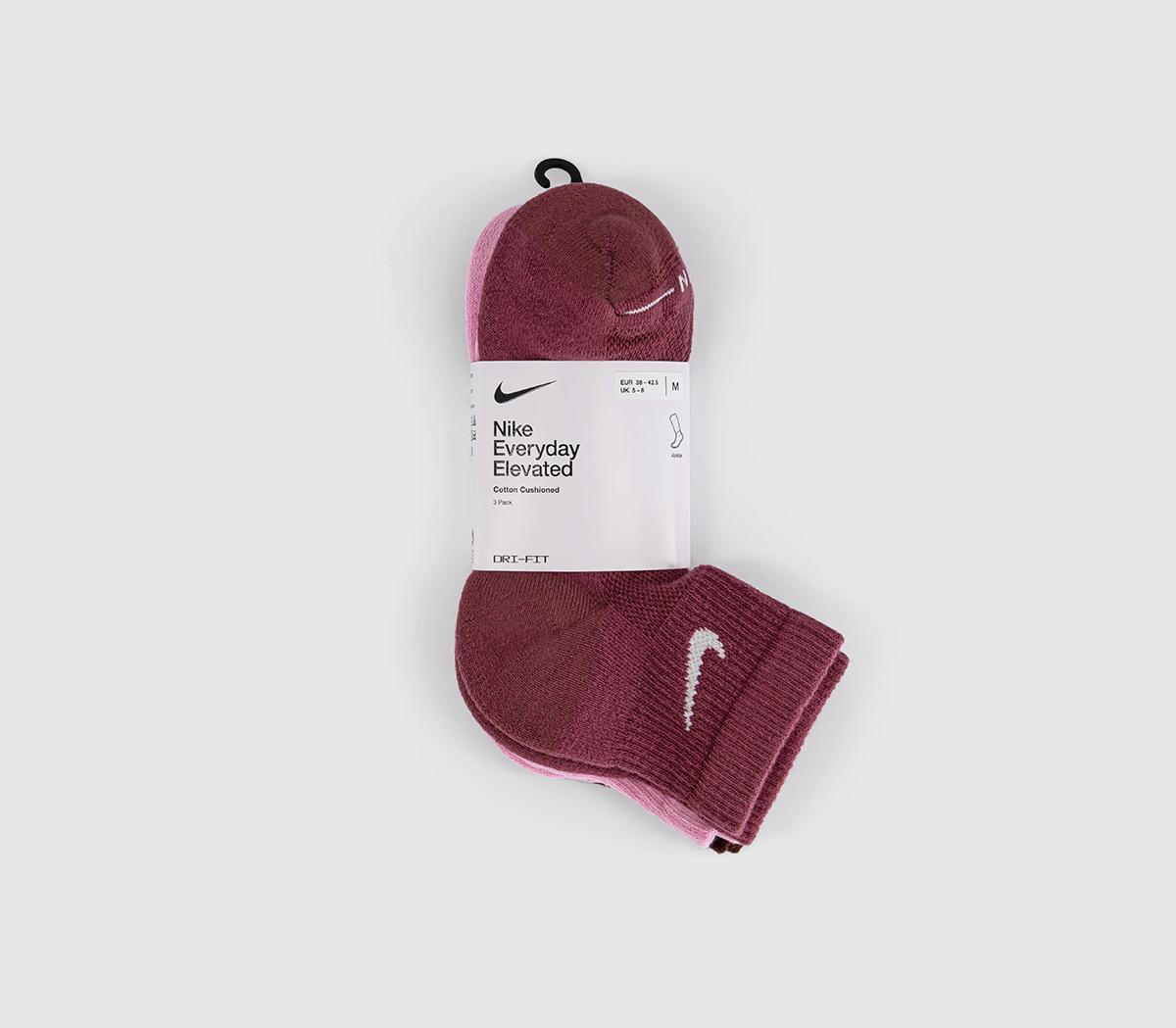 NikeTraining Ankle Socks 3 PairsPink Burg Off White