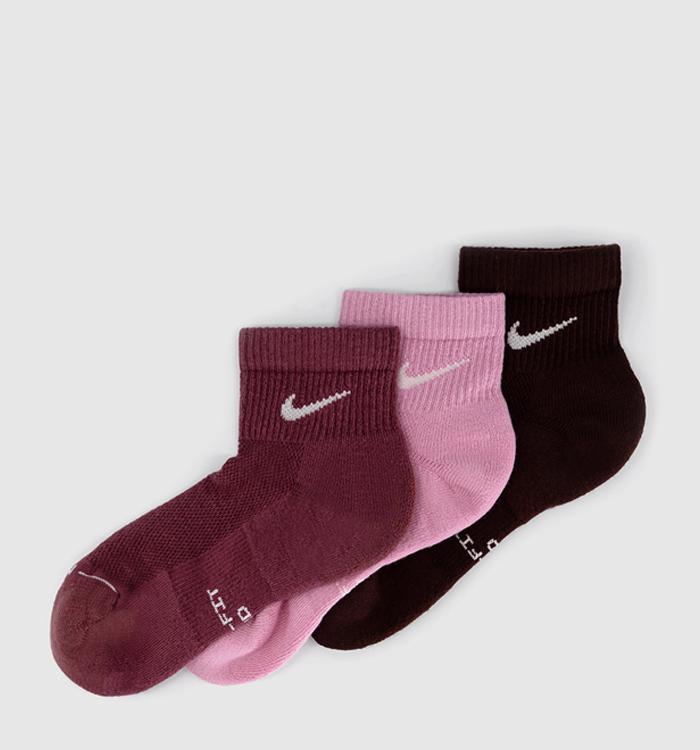 Nike Training Ankle Socks 3 Pairs Pink Burg Off White