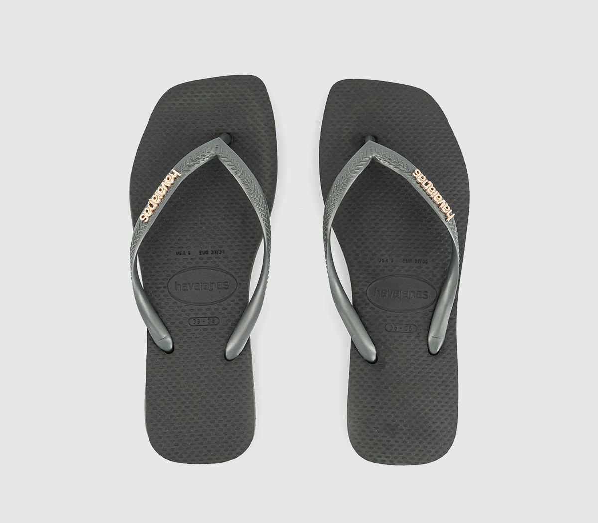 HavaianasSquare Logo Metallic Flip Flops HavaianasSquare Logo Metallic Flip FlopsOlive Green