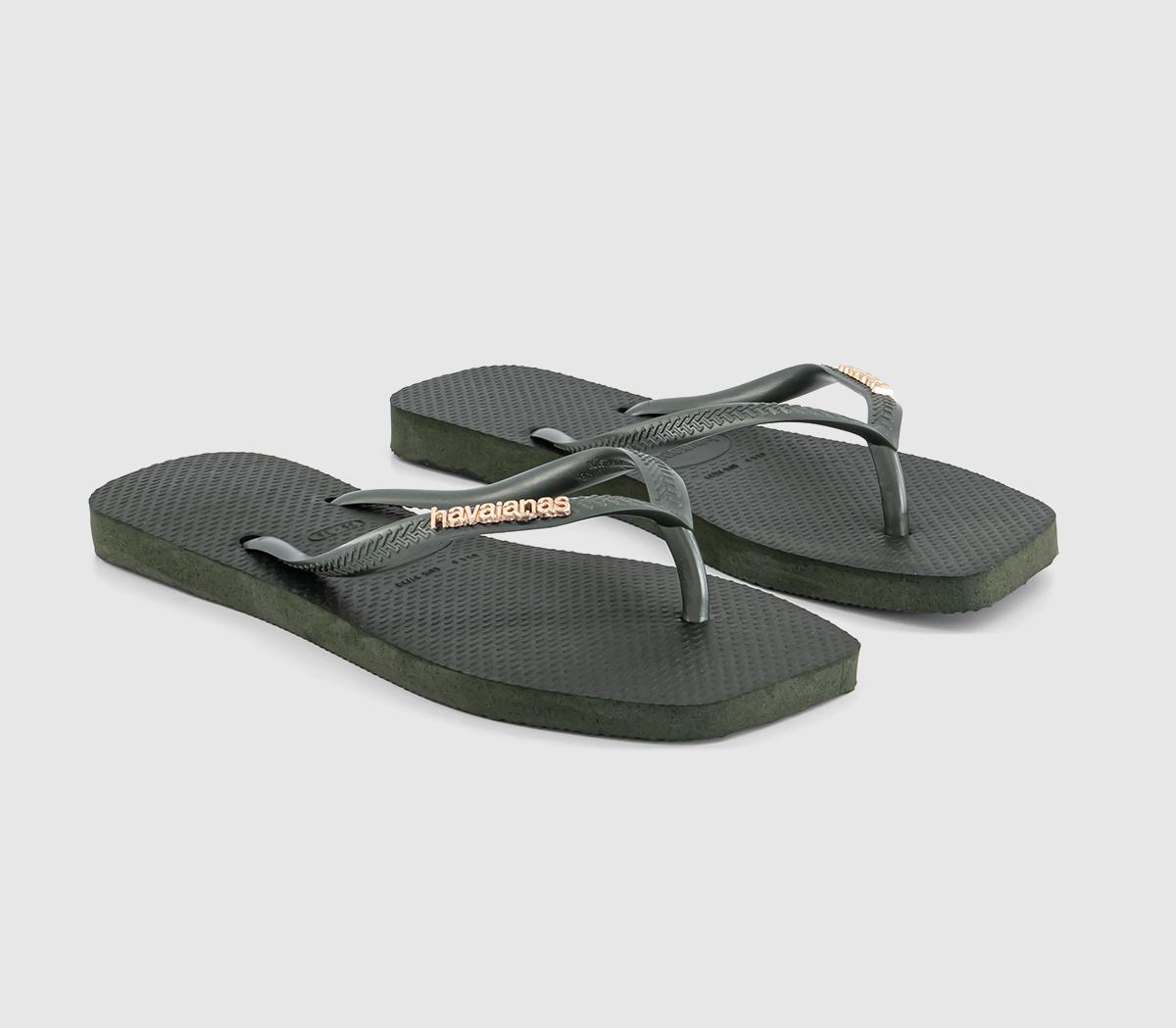 HavaianasSquare Logo Metallic Flip FlopsOlive Green
