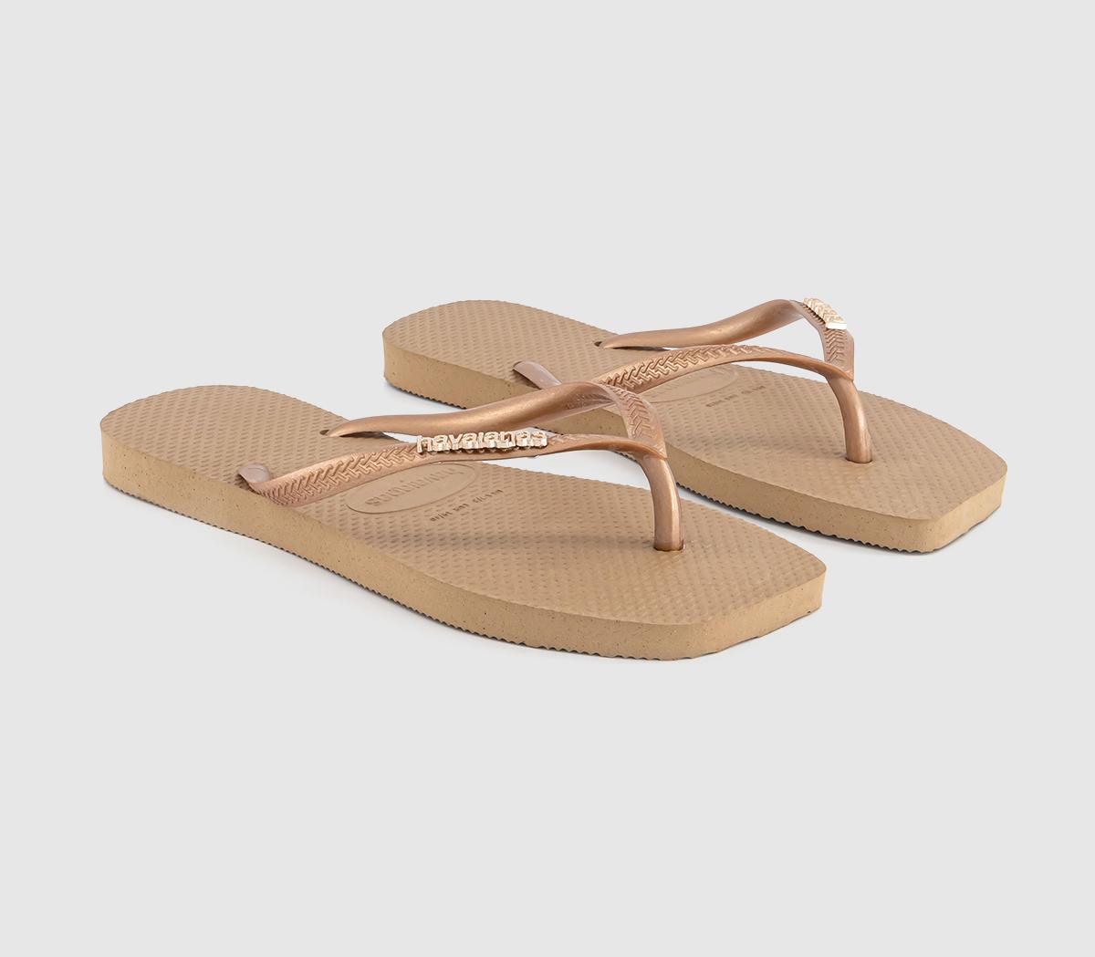 HavaianasSquare Logo Metallic Flip FlopsRose Gold
