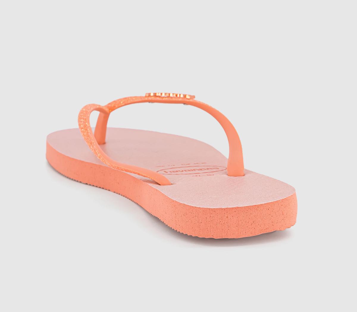 Havaianas Slim Glitter Iridescent Flip Flops Havaianas Slim Glitter Iridescent Flip Flops Peach Rose