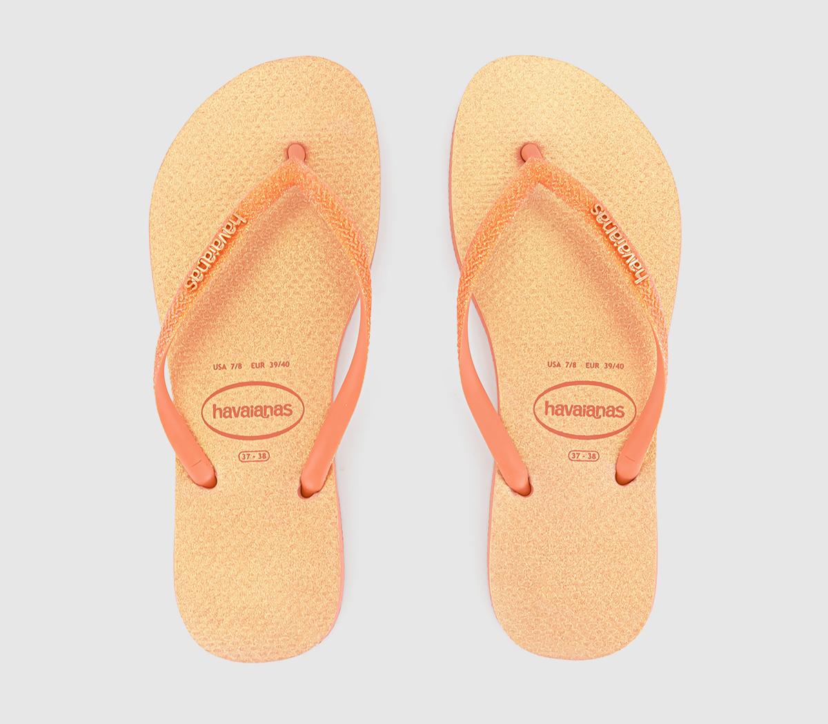 Havaianas Slim Glitter Iridescent Flip Flops Havaianas Slim Glitter Iridescent Flip Flops Peach Rose