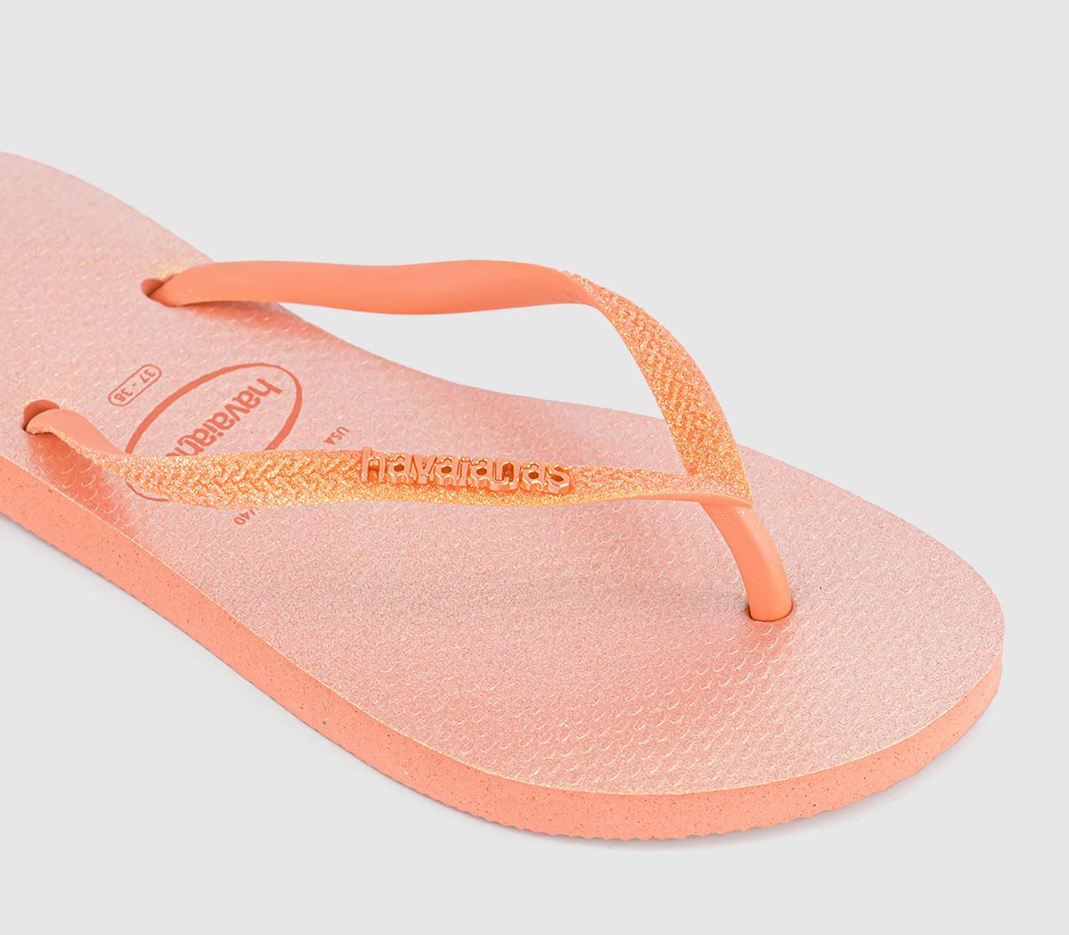 Havaianas Slim Glitter Iridescent Flip Flops Havaianas Slim Glitter Iridescent Flip Flops Peach Rose