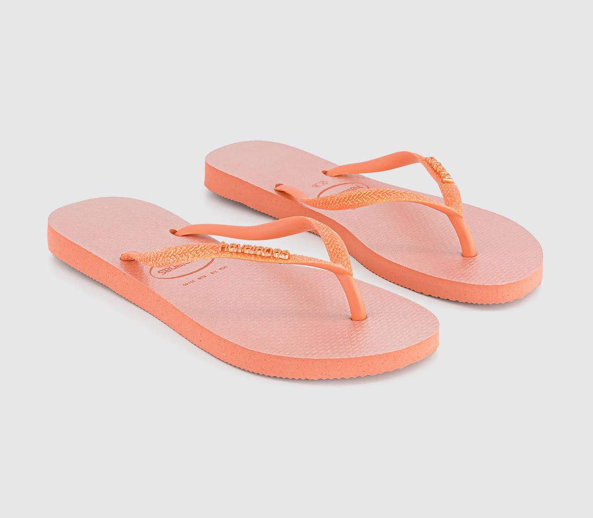 Havaianas Slim Glitter Iridescent Flip Flops Havaianas Slim Glitter Iridescent Flip Flops Peach Rose