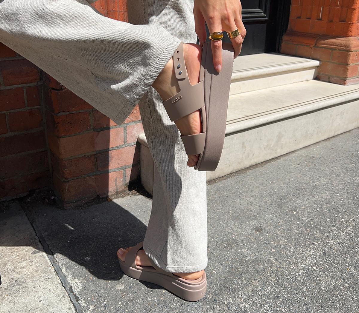 Crocs Brooklyn Low Wedge Sandals Latte Mushroom Women's Vegan Shoes