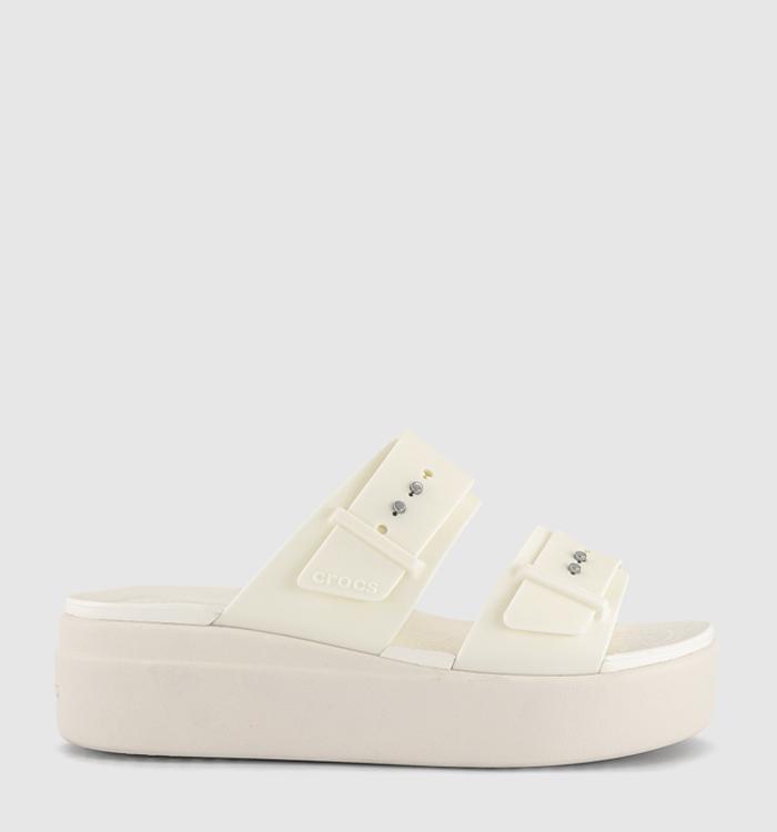 Crocs Brooklyn Buckle Low Wedge Sandals Chalk