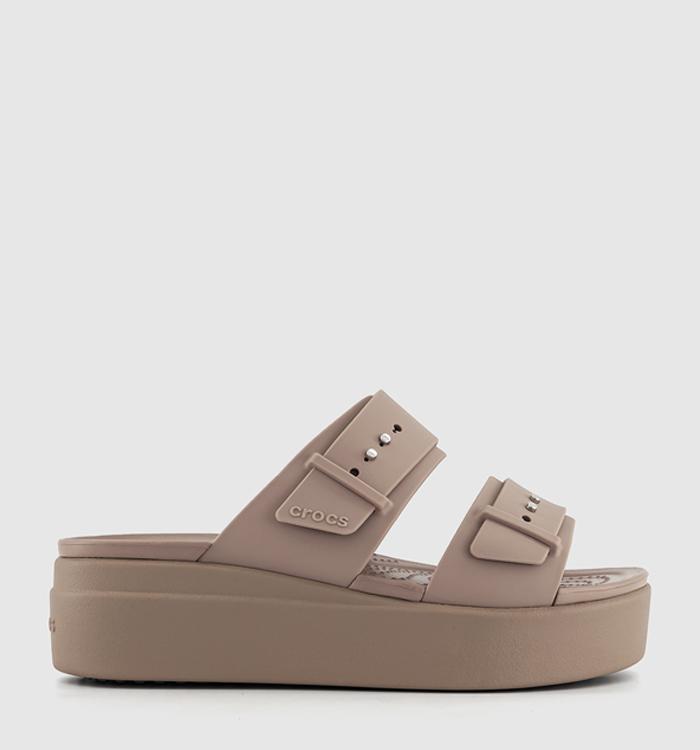 Crocs Brooklyn Buckle Low Wedge Sandals Latte
