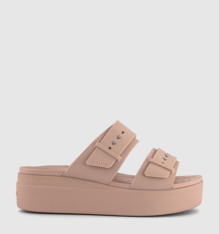 Crocs Brooklyn Buckle Low Wedge Sandals Pink Caramel