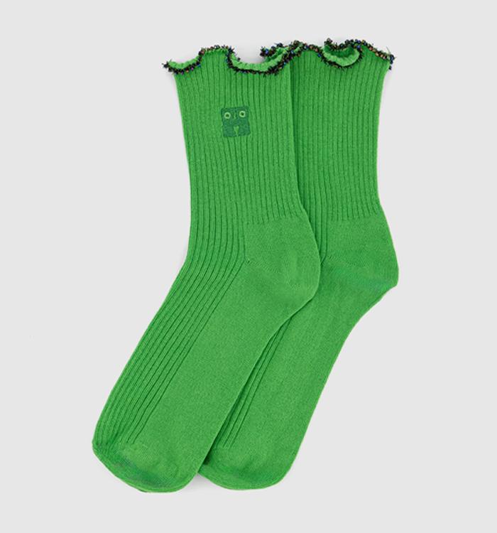 Happy Socks Beaded Scalloped Edge Crew Socks Green