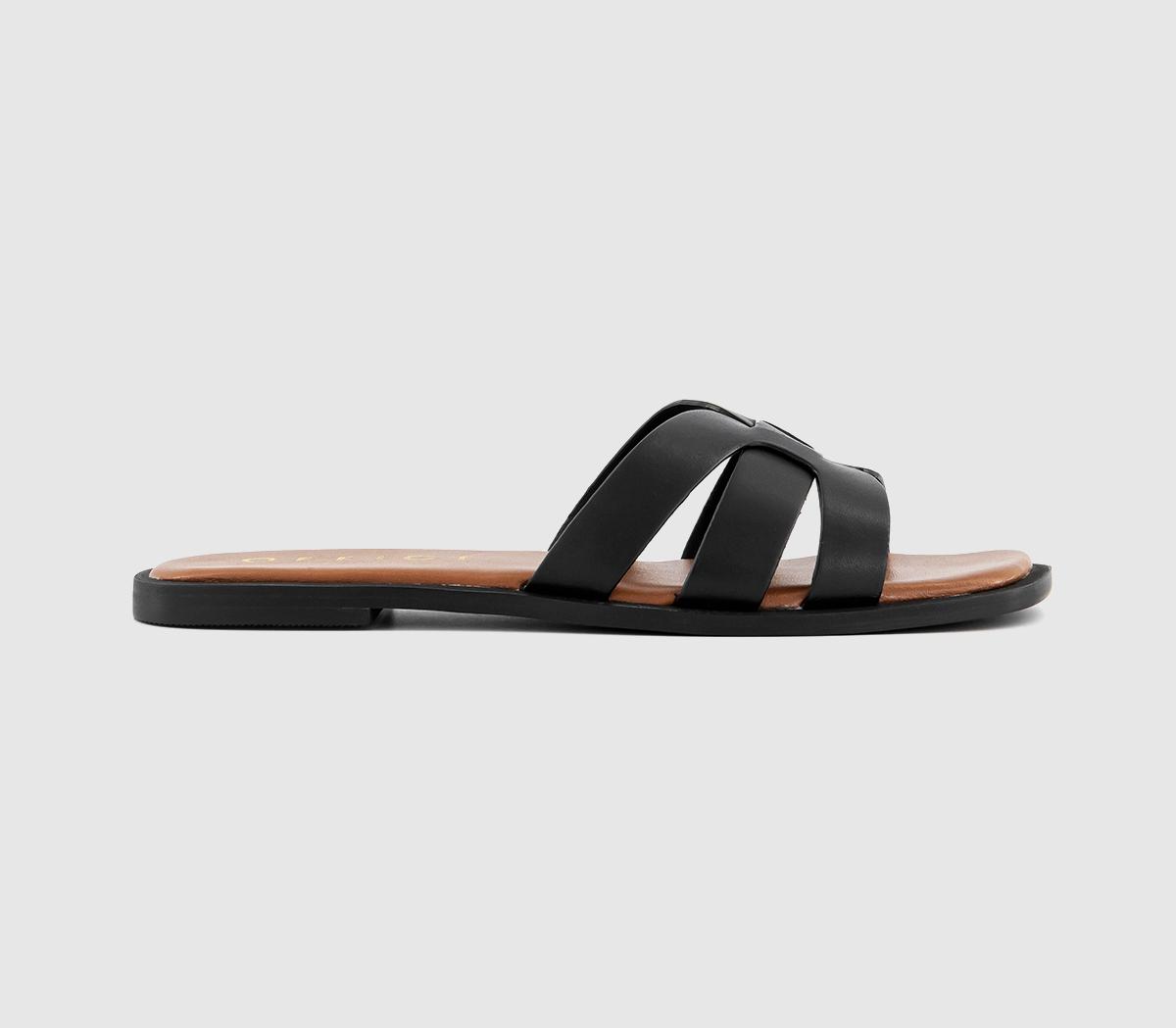 OFFICE Womens Suri Woven Leather Slides Black, 5