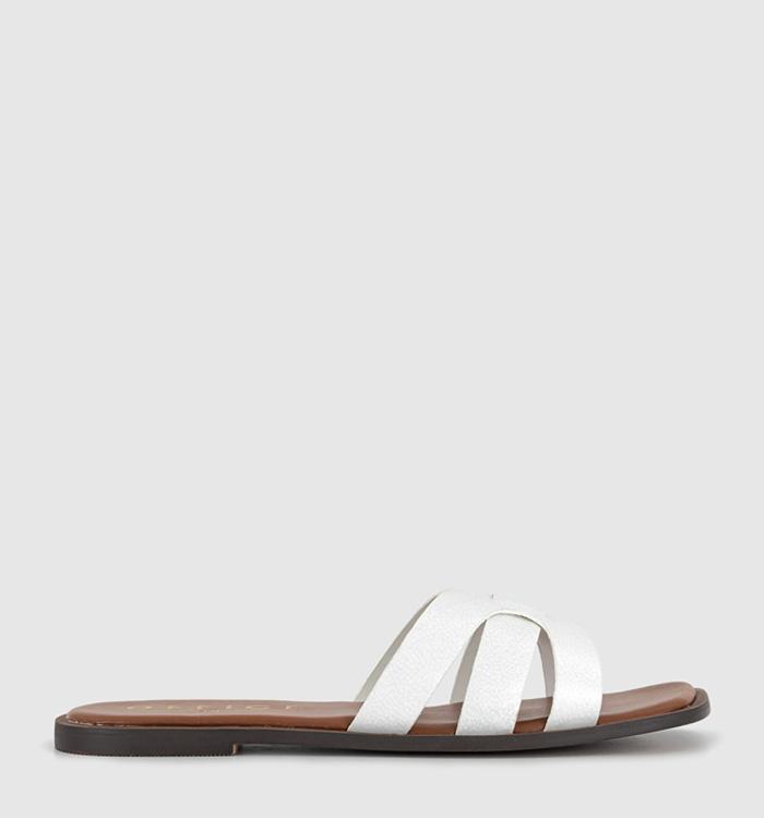 OFFICE Suri Woven Leather Slides White Leather