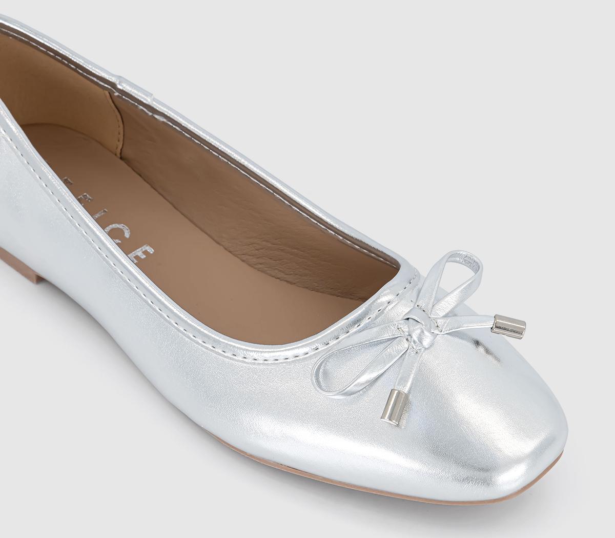 OFFICE Flora Bow Detail Ballet Pumps Silver - Flat Shoes for Women