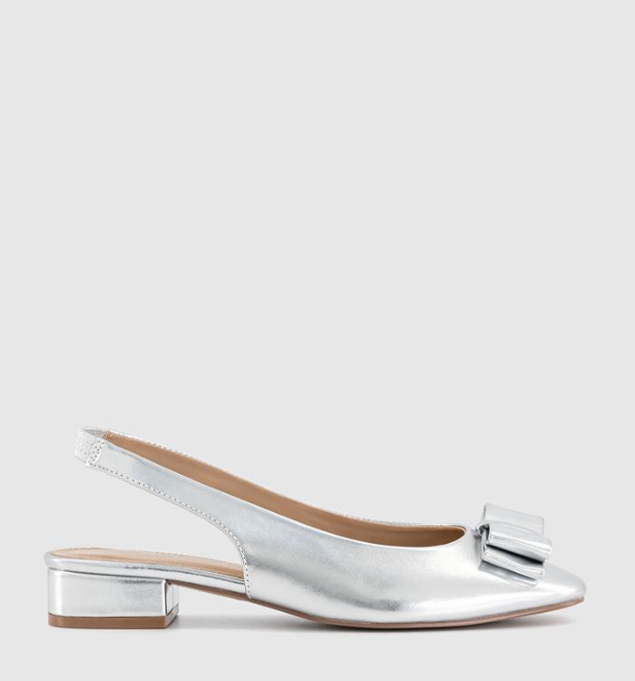 OFFICE Fiesta Bow Slingback Ballet Pumps Silver Patent