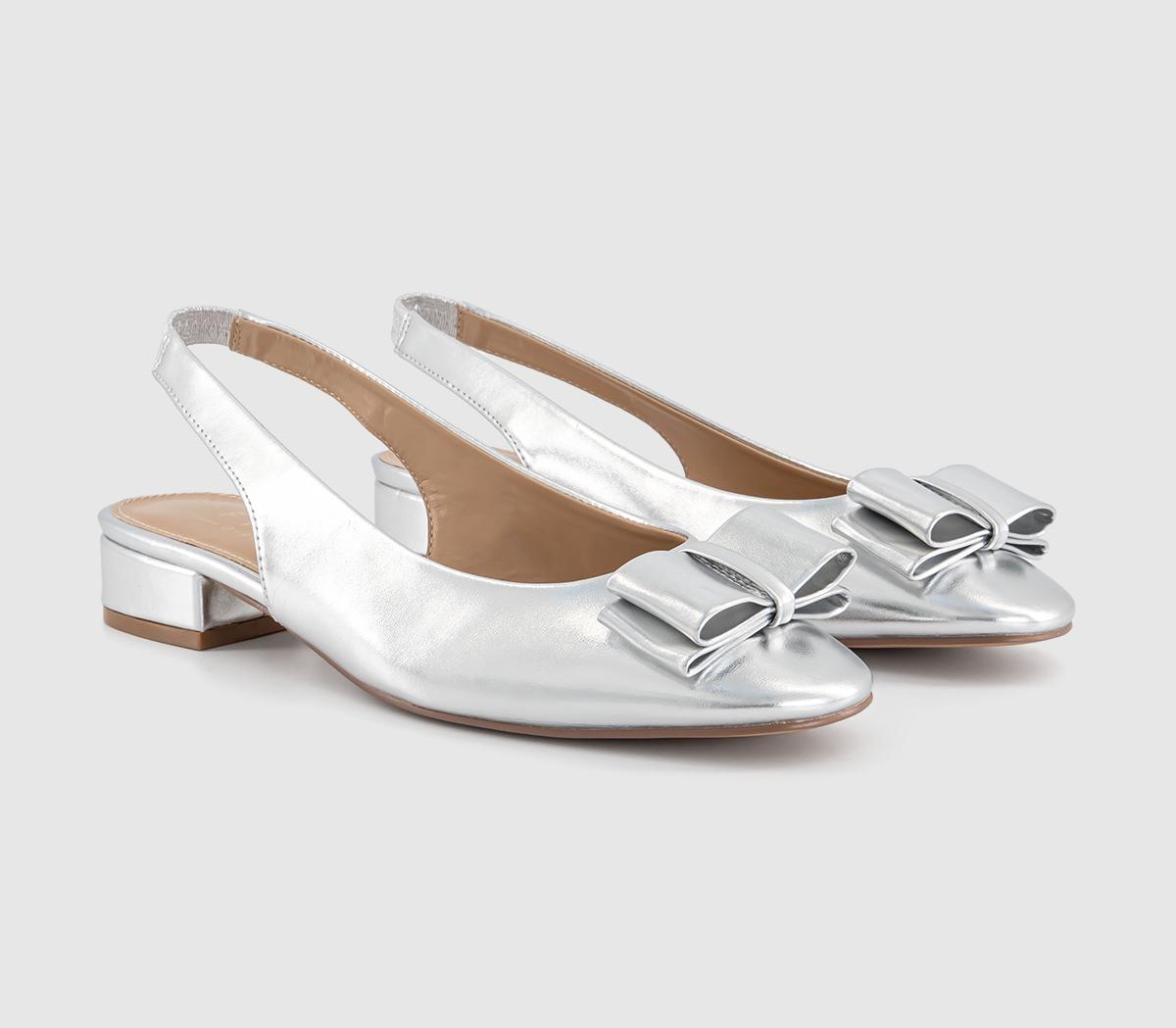 OFFICE Womens Fiesta Bow Slingback Ballerina Shoes Silver Patent, 3