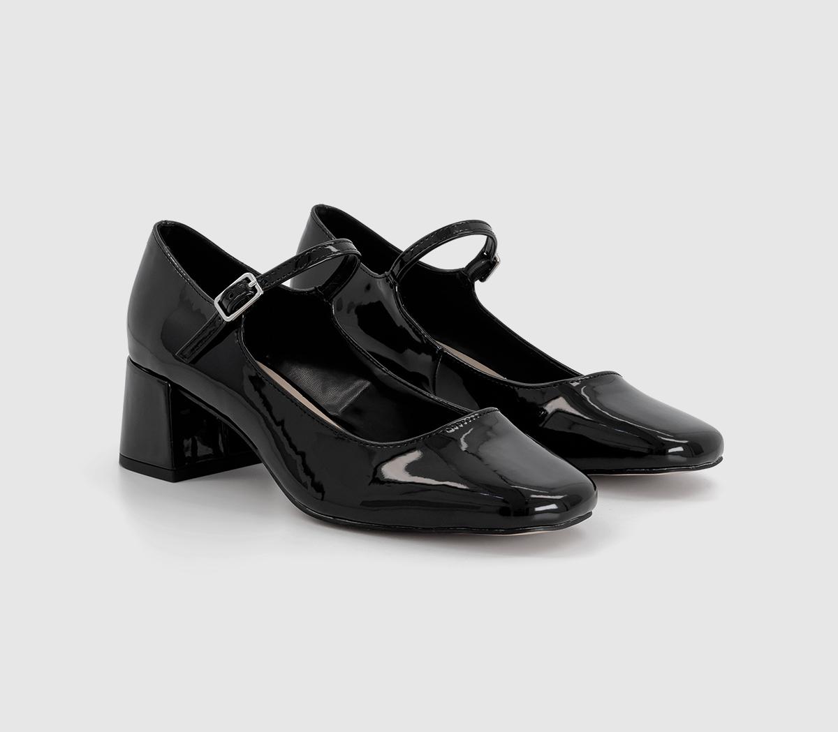 OFFICE Magnolia Single Strap Mary Jane Block Heels Black Patent - Mid Heels