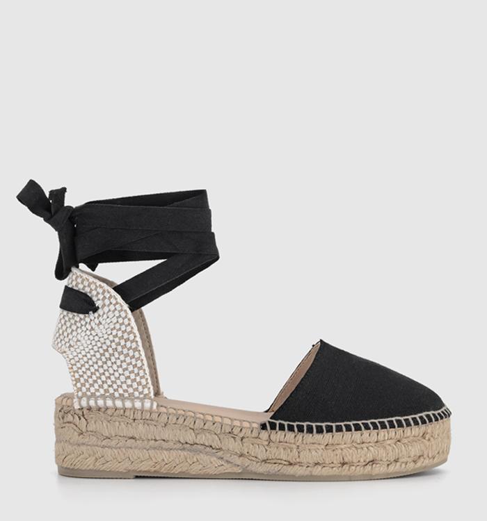 Gaimo for OFFICE Atlas Flat Ankle Tie Sandals Black Canvas