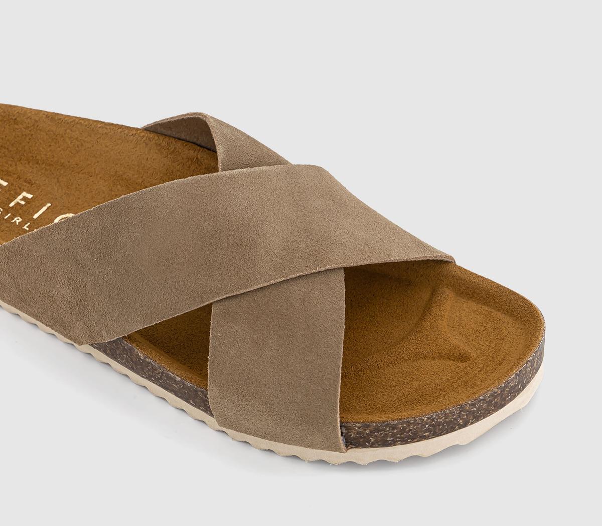 OFFICESugar Cross Strap Footbed Sandals OFFICESugar Cross Strap Footbed SandalsTaupe Suede