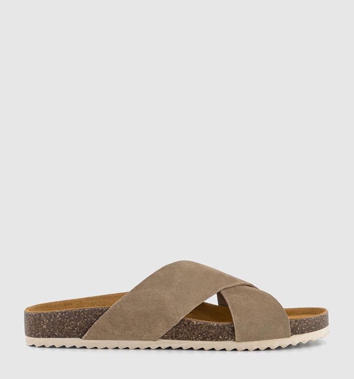 OFFICE Sugar Cross Strap Footbed Sandals Taupe Suede