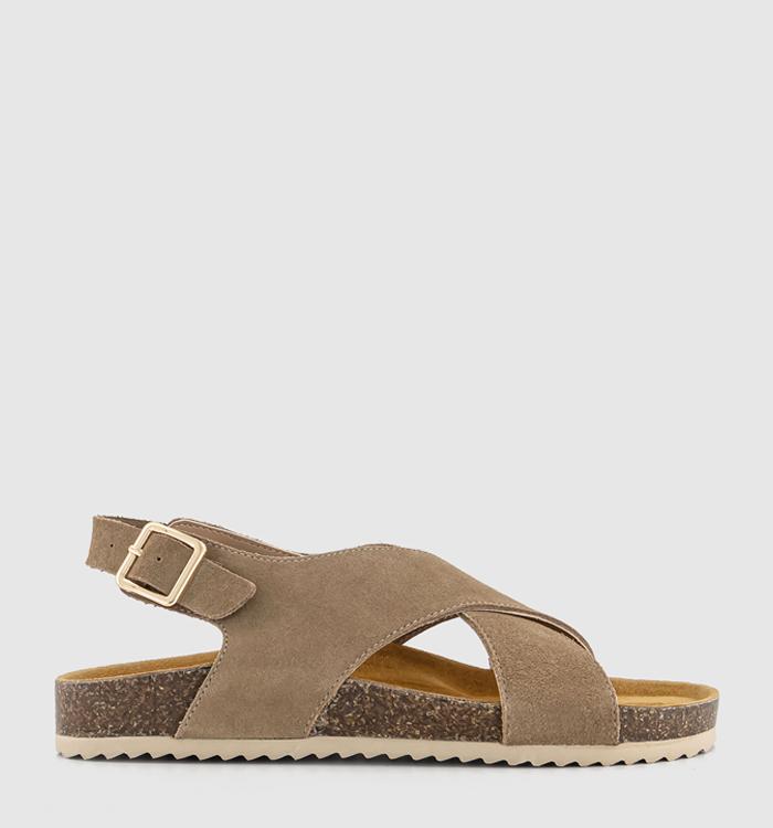 OFFICE Siesta Cross Over Slingback Footbed Sandals Taupe Suede