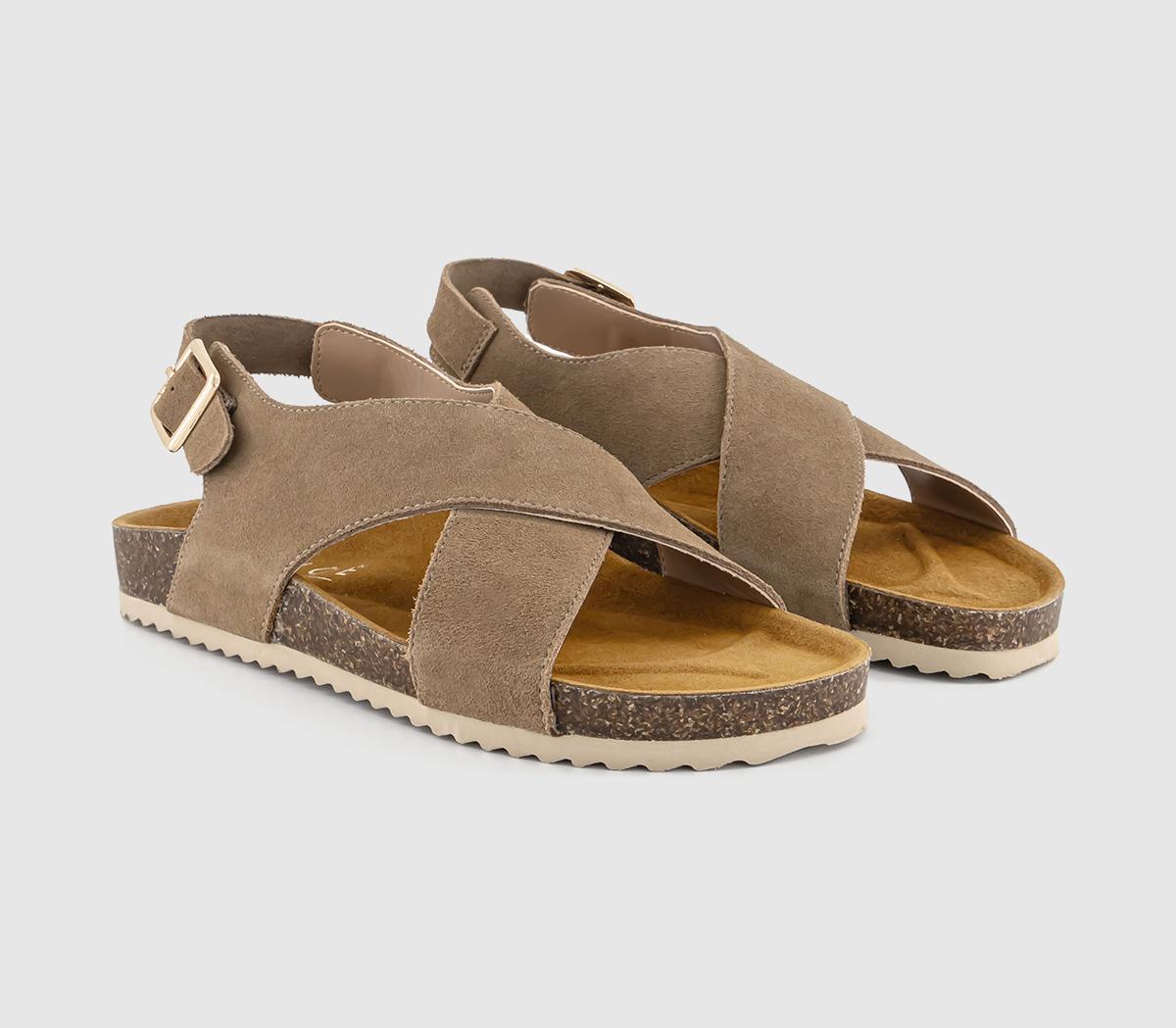 OFFICE Siesta Cross Over Slingback Footbed Sandals OFFICE Siesta Cross Over Slingback Footbed Sandals Taupe Suede