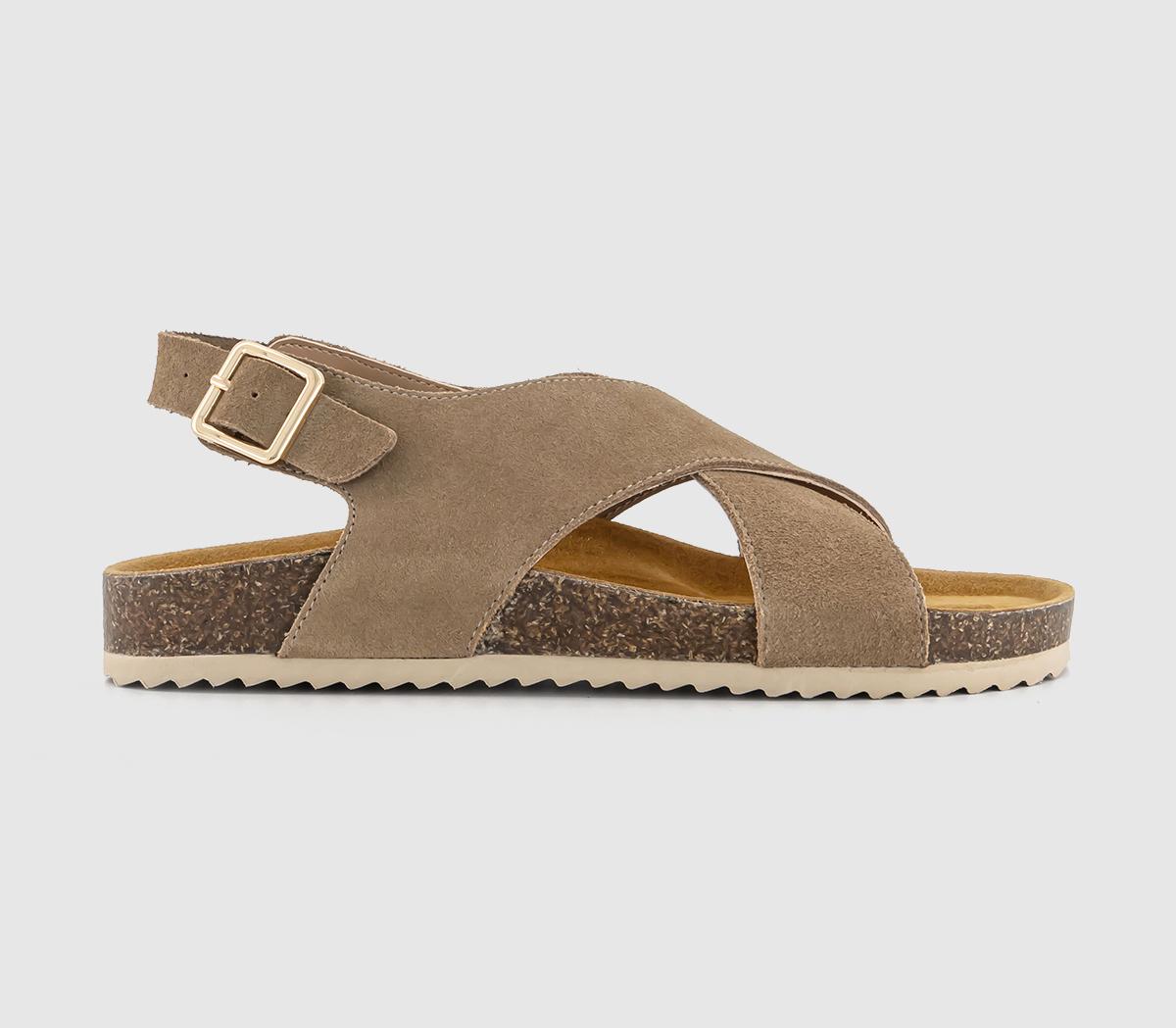 OFFICESiesta Cross Over Slingback Footbed Sandals OFFICESiesta Cross Over Slingback Footbed SandalsTaupe Suede