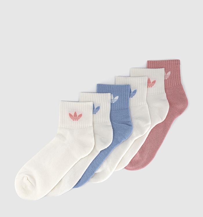 adidas Mid Ankle Crew Socks 6 Pack Chalk Blue Wonder Mauve Off Whit