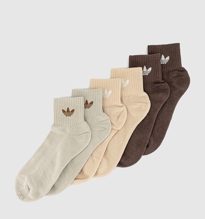 adidas Mid Ankle Crew Socks 6 Pack Brown Putty Grey Crystal Sand