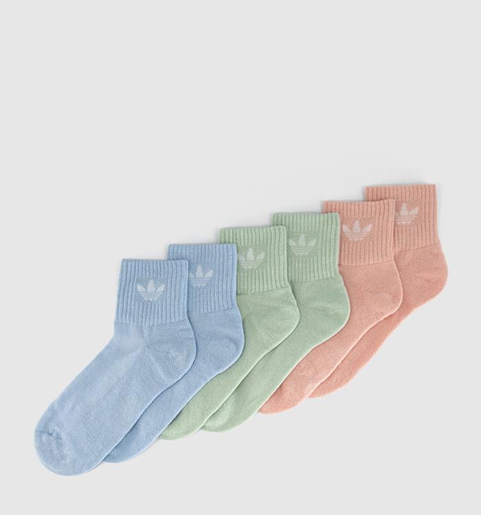 adidas Mid Ankle Crew Socks 6 Packs Blush Pink Linen Green Crysyal Sky