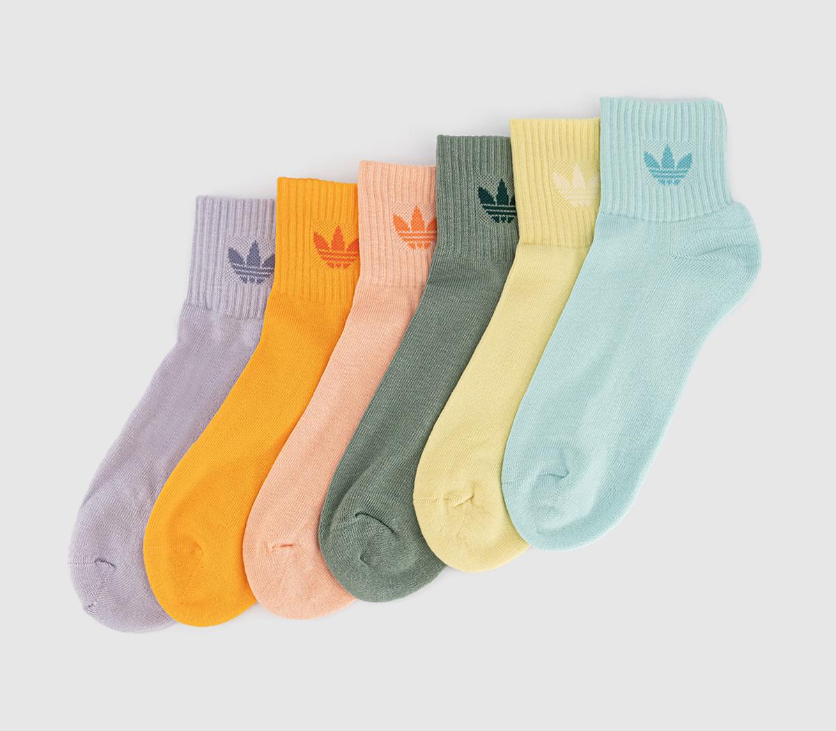 adidasMid Ankle Crew Socks 6 Pack adidasMid Ankle Crew Socks 6 PackSilver Green Glow Pink Powder Yellow