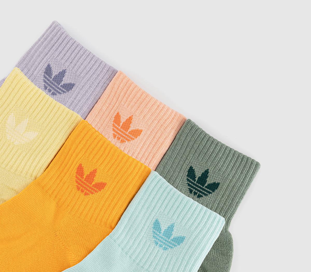 adidasMid Ankle Crew Socks 6 Pack adidasMid Ankle Crew Socks 6 PackSilver Green Glow Pink Powder Yellow
