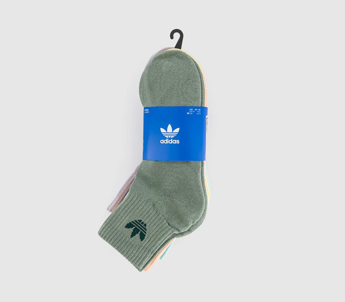 adidasMid Ankle Crew Socks 6 Pack adidasMid Ankle Crew Socks 6 PackSilver Green Glow Pink Powder Yellow