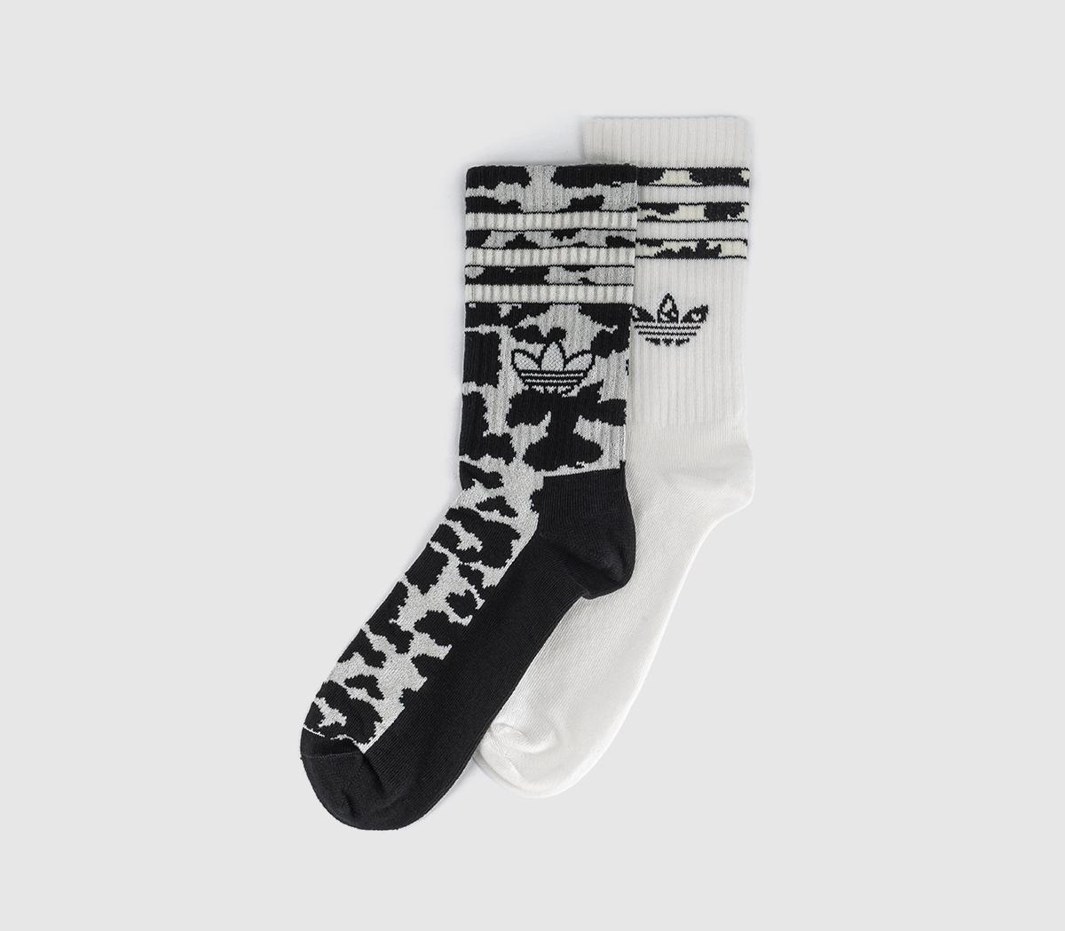 adidasLeo Crew 2 Pack SocksOff White Black Cow Print