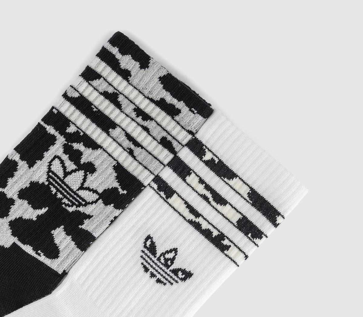 adidasLeo Crew 2 Pack SocksOff White Black Cow Print