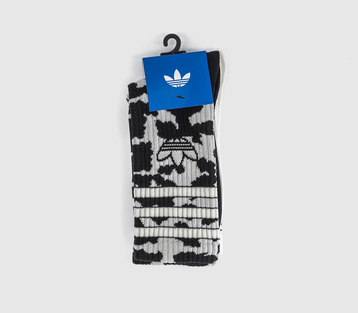 adidasLeo Crew 2 Pack SocksOff White Black Cow Print