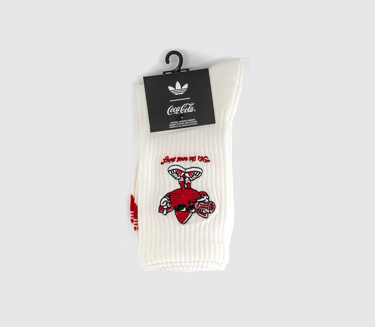 adidasLeo Crew 2 Pack SocksWhite Red Coca Cola