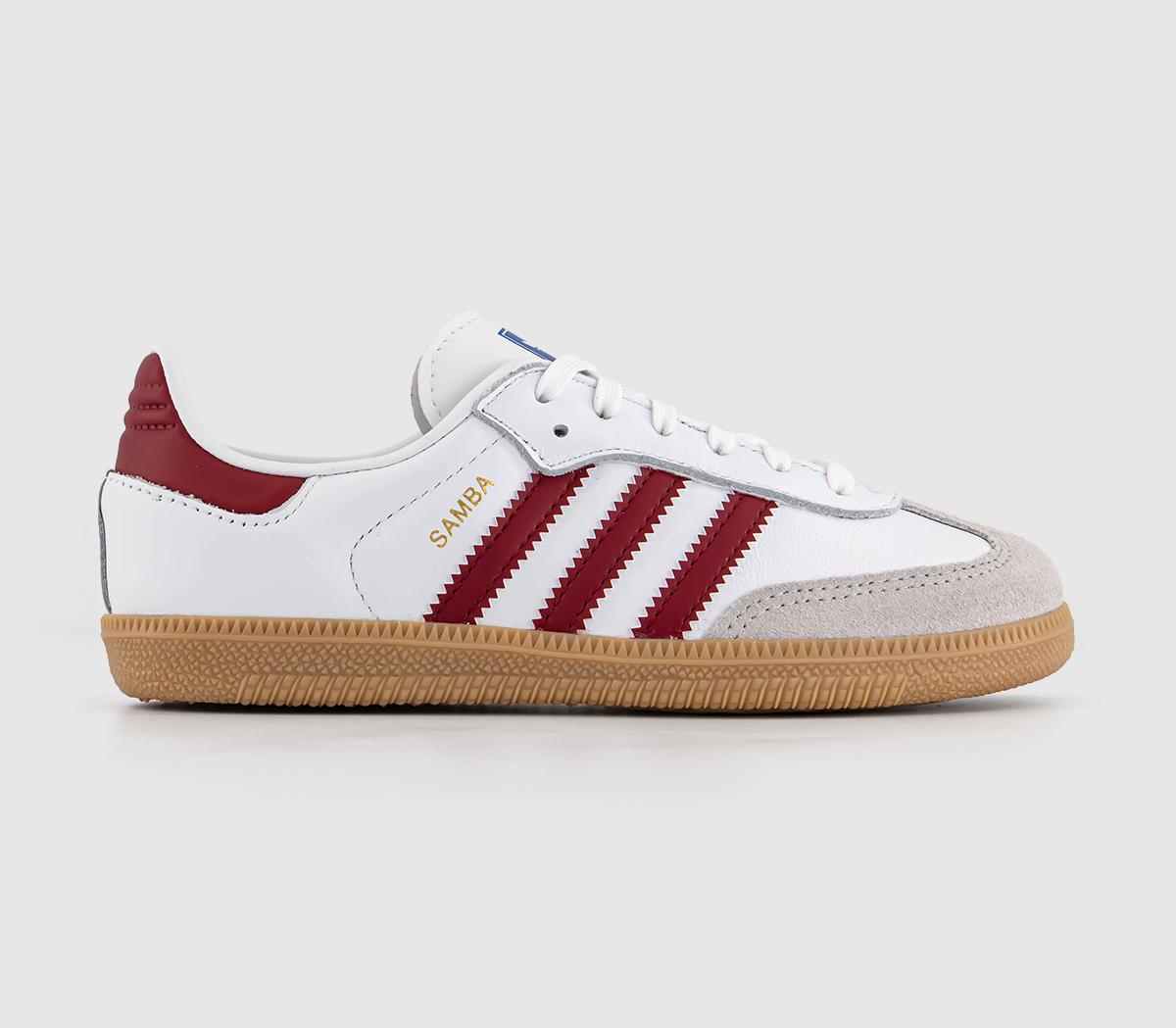 adidas Samba OG Youth Trainers Cloud White Collegiate Burgundy Gum Unisex