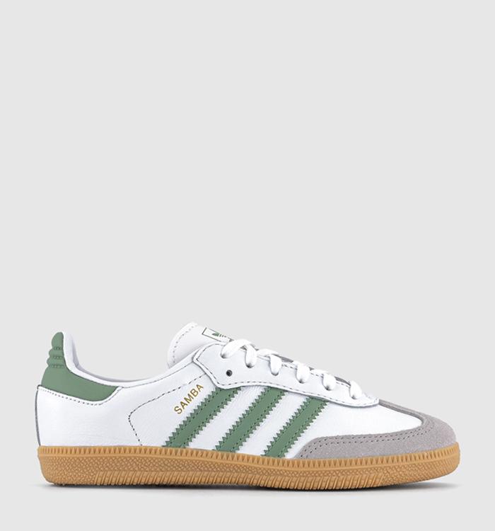 adidas Samba OG Youth Trainers White Silver Green Gum