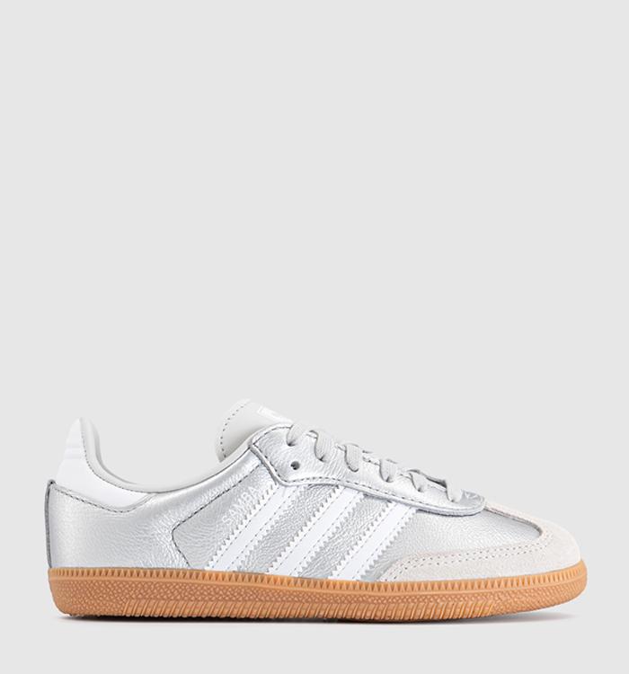 adidas Samba OG Youth Trainers Silver Metallic White Gum